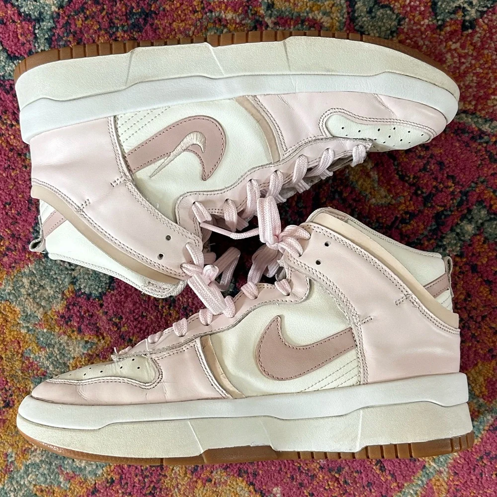 Nike | Women's ‘Sail Light Soft Pink’ White Dunk High Up Lace Up Sneakers sz 9.5